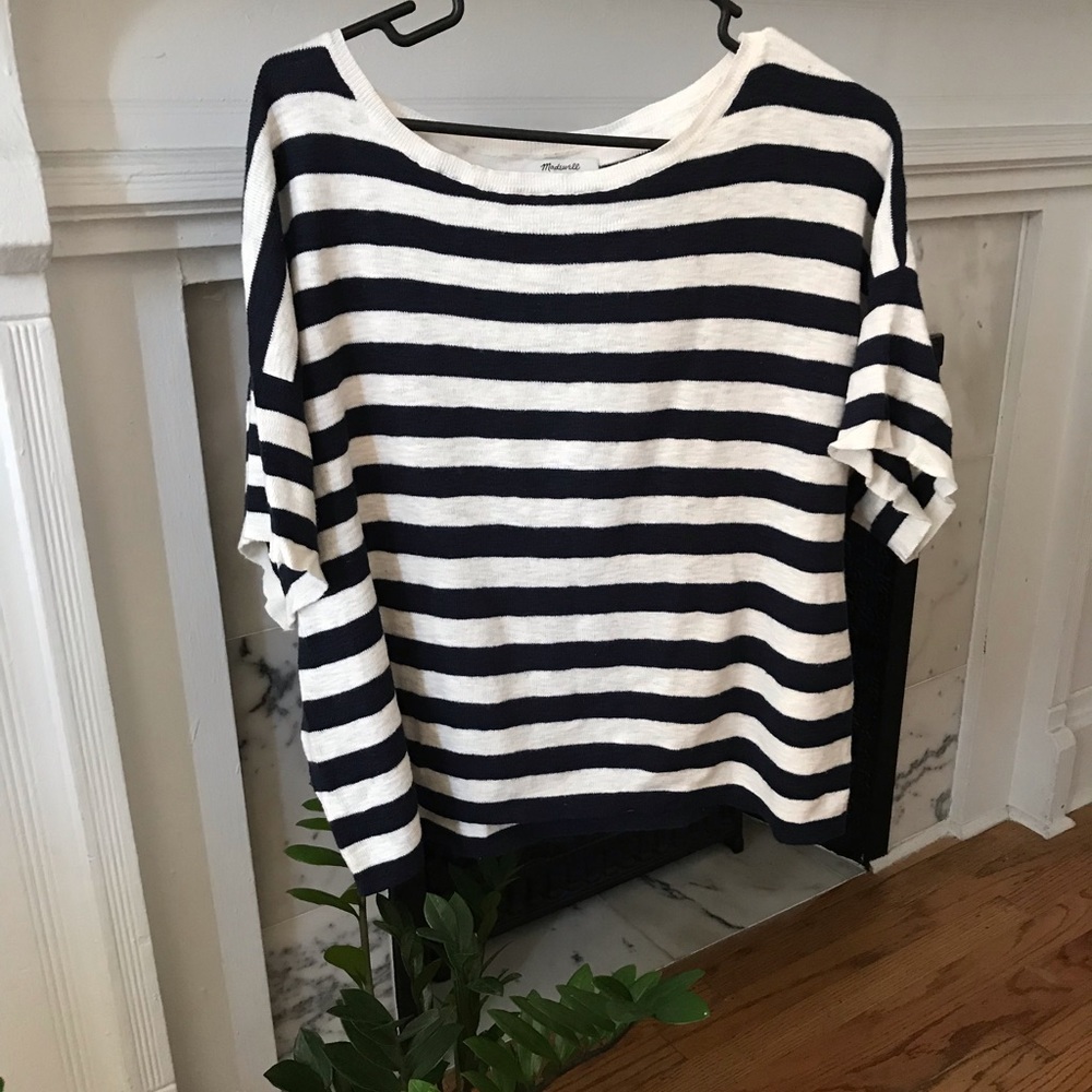 💙 Madewell sailor stripe cotton blend sweater tee